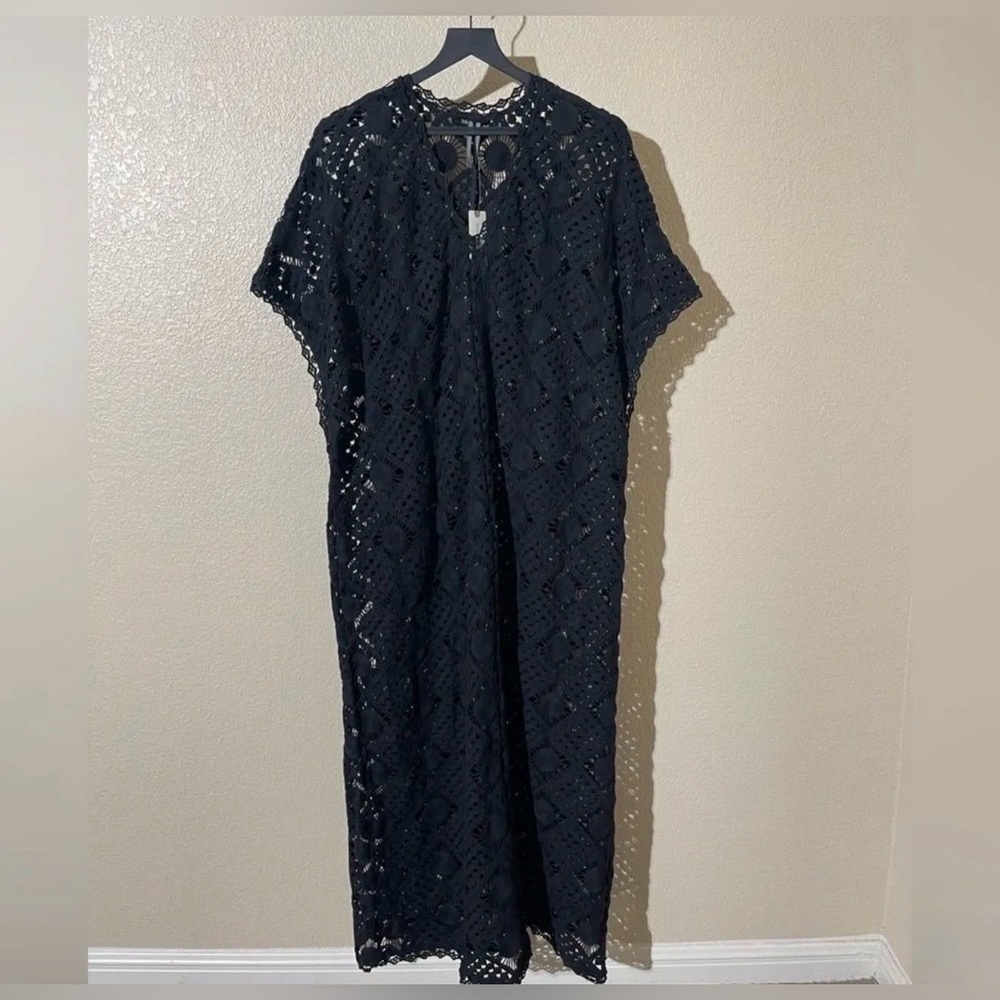 By Anthropologie Sheer Crochet CoverUp Dress in Black Onyx XS/S NWT - Picture 2 of 7